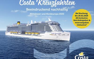 Costa Jahresauftakt-Kampagne 2020 – Premium-Getränkepaket und Internetpaket bei Reisen mit der Costa Smeralda und ins Nordland für kurze Zeit inklusive